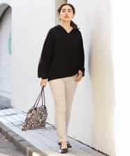 OLFCP02080 eur3(エウルキューブ) 【大きいサイズ】衿付きカラーニット ブラック(94)（WEB限定カラー）