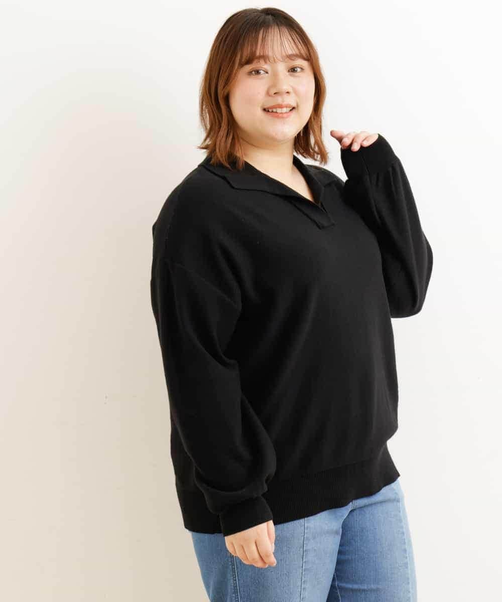 OLFCP02080 eur3(エウルキューブ) 【大きいサイズ】衿付きカラーニット ブラック(94)（WEB限定カラー）