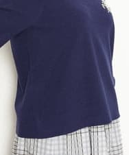 OLFCS02090 eur3(エウルキューブ) 【大きいサイズ】ブローチ風刺繍ニット ネイビー(57)