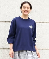 OLFCS02090 eur3(エウルキューブ) 【大きいサイズ】ブローチ風刺繍ニット ネイビー(57)