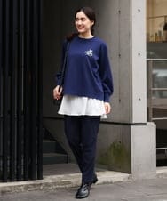 OLFCS02090 eur3(エウルキューブ) 【大きいサイズ】ブローチ風刺繍ニット ネイビー(57)