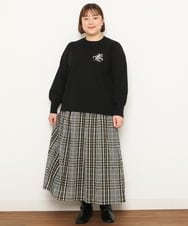 OLFCS02090 eur3(エウルキューブ) 【大きいサイズ】ブローチ風刺繍ニット ブラック(94)