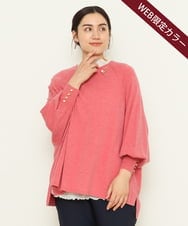 OLFCS03080 eur3(エウルキューブ) 【大きいサイズ】金釦袖ボリュームスクエアニット  ピンク(03)(WEB限定カラー)