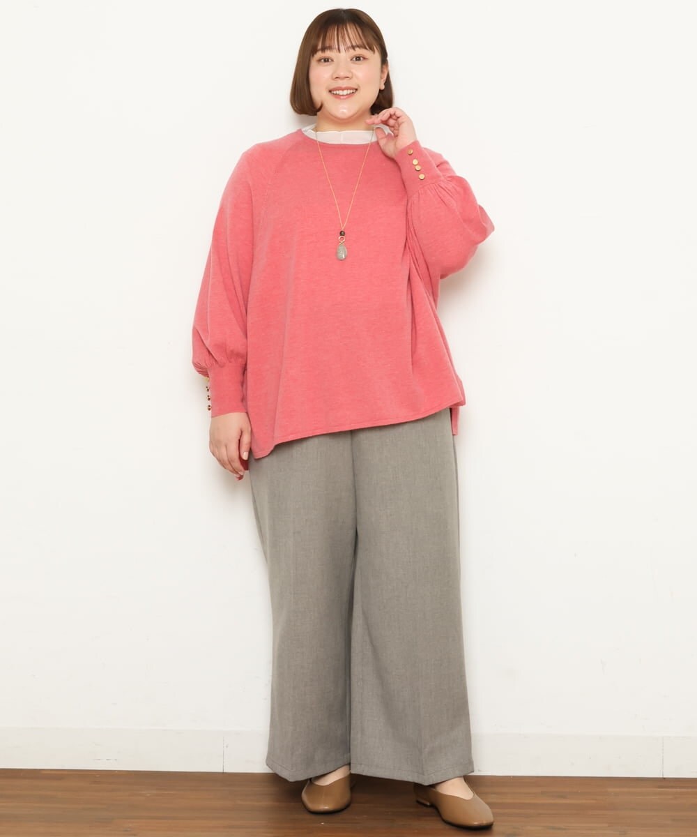 OLFCS03080 eur3(エウルキューブ) 【大きいサイズ】金釦袖ボリュームスクエアニット  ピンク(03)(WEB限定カラー)