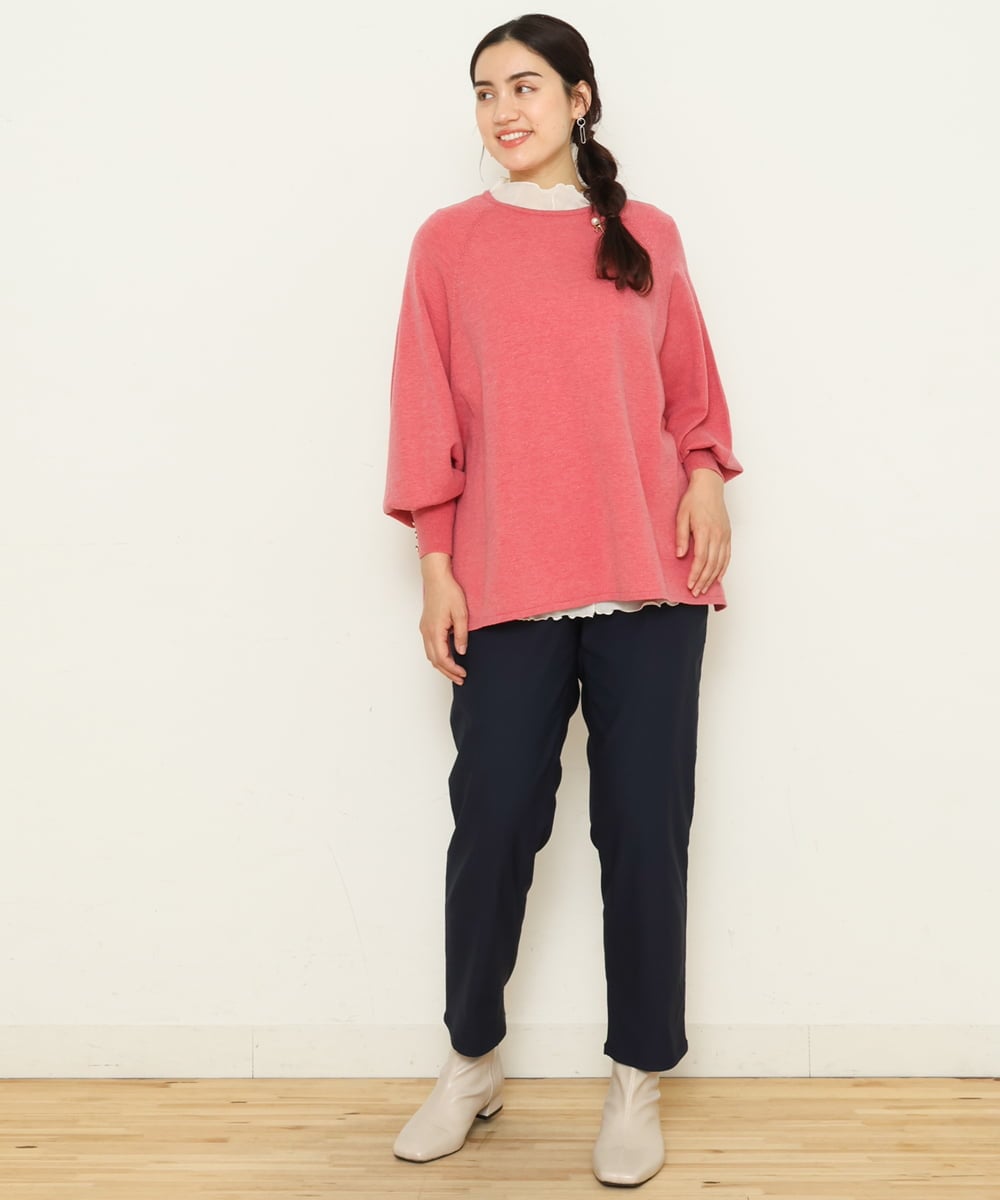 OLFCS03080 eur3(エウルキューブ) 【大きいサイズ】金釦袖ボリュームスクエアニット  ピンク(03)(WEB限定カラー)