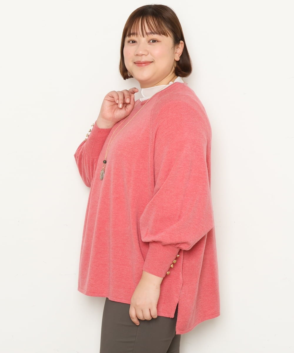 OLFCS03080 eur3(エウルキューブ) 【大きいサイズ】金釦袖ボリュームスクエアニット  ピンク(03)(WEB限定カラー)