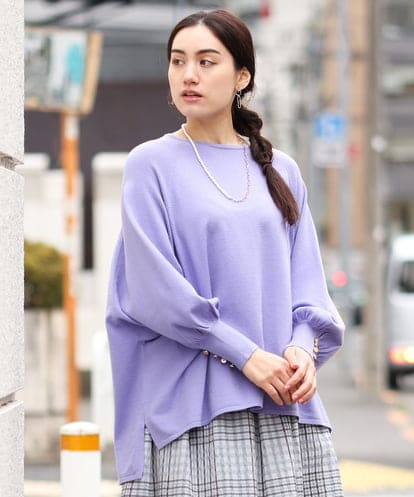 OLFCS03080  【大きいサイズ】金釦袖ボリュームスクエアニット 