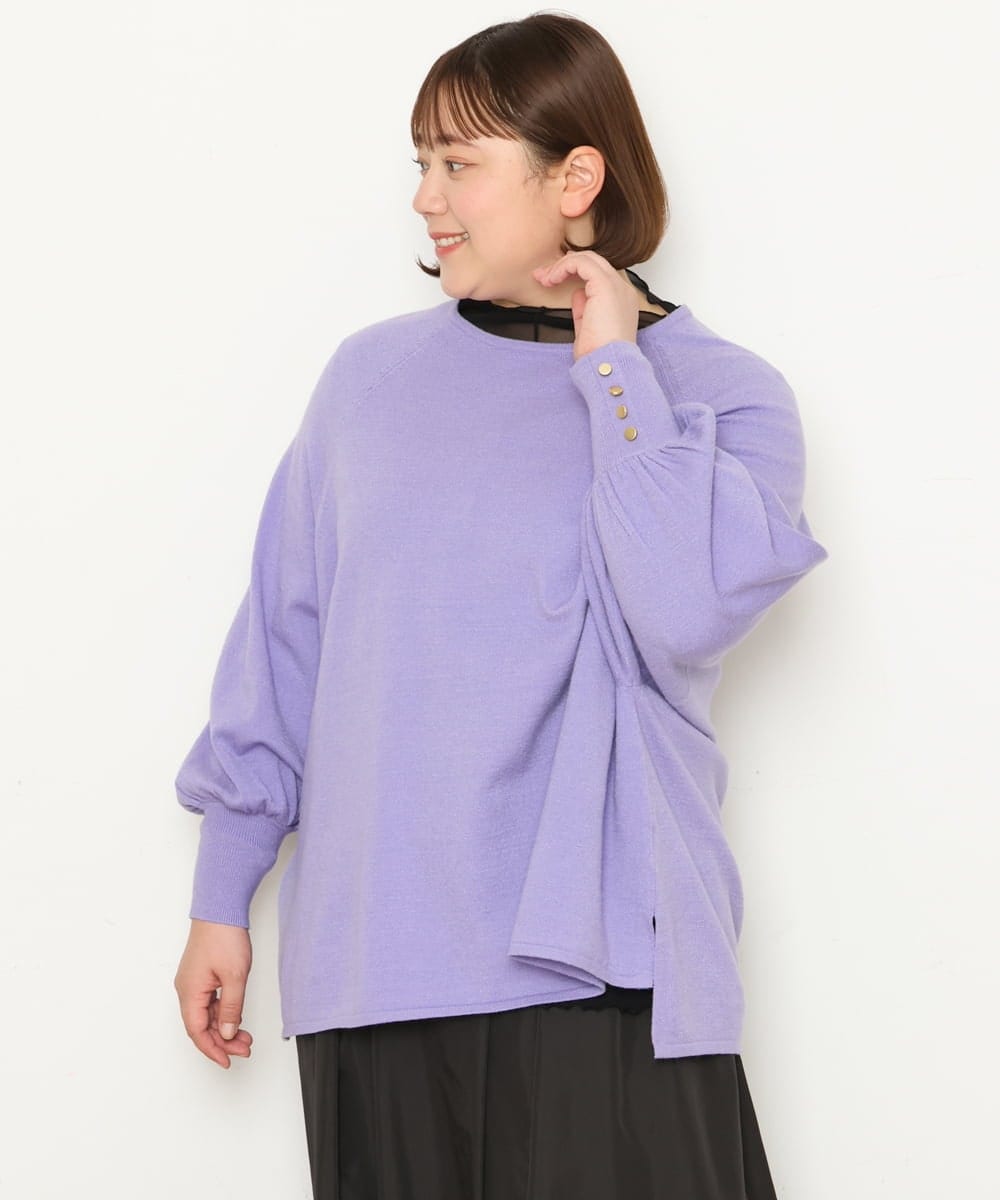 OLFCS03080 eur3(エウルキューブ) 【大きいサイズ】金釦袖ボリュームスクエアニット  ラベンダー(60)