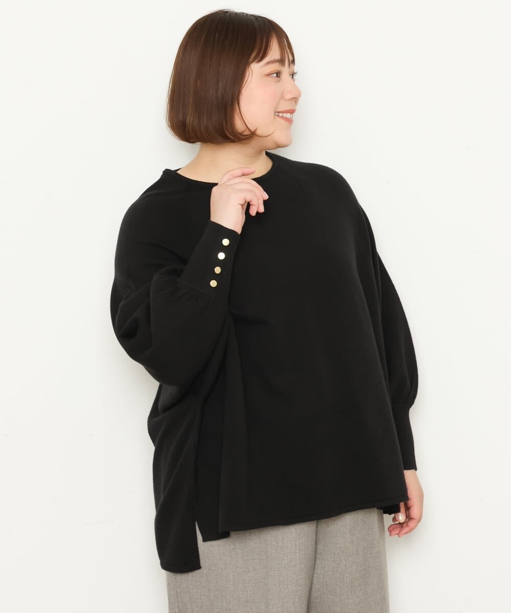 OLFCS03080 eur3(エウルキューブ) 【大きいサイズ】金釦袖ボリュームスクエアニット  ブラック(94)