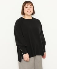 OLFCS03080 eur3(エウルキューブ) 【大きいサイズ】金釦袖ボリュームスクエアニット  ブラック(94)