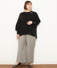 OLFCS03080 eur3(エウルキューブ) 【大きいサイズ】金釦袖ボリュームスクエアニット  ブラック(94)