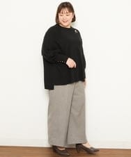OLFCS03080 eur3(エウルキューブ) 【大きいサイズ】金釦袖ボリュームスクエアニット  ブラック(94)