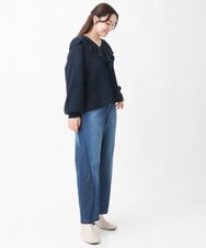 OLFCV05079 eur3(エウルキューブ) 【大きいサイズ/a.v.v×eur3】Vネックフリル襟ニット ネイビー(57)