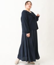 OLFCV05079 eur3(エウルキューブ) 【大きいサイズ/a.v.v×eur3】Vネックフリル襟ニット ネイビー(57)