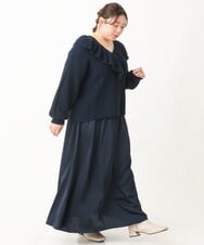 OLFCV05079 eur3(エウルキューブ) 【大きいサイズ/a.v.v×eur3】Vネックフリル襟ニット ネイビー(57)