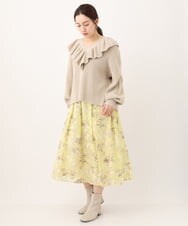 OLFCV05079 eur3(エウルキューブ) 【大きいサイズ/a.v.v×eur3】Vネックフリル襟ニット ベージュ(82)