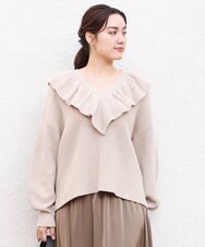 OLFCV05079 eur3(エウルキューブ) 【大きいサイズ/a.v.v×eur3】Vネックフリル襟ニット ベージュ(82)