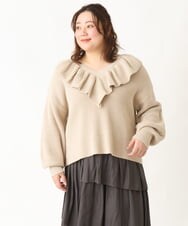 OLFCV05079 eur3(エウルキューブ) 【大きいサイズ/a.v.v×eur3】Vネックフリル襟ニット ベージュ(82)