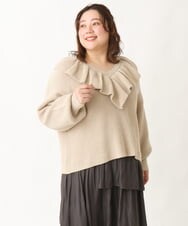 OLFCV05079 eur3(エウルキューブ) 【大きいサイズ/a.v.v×eur3】Vネックフリル襟ニット ベージュ(82)