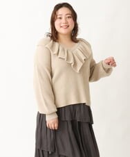 OLFCV05079 eur3(エウルキューブ) 【大きいサイズ/a.v.v×eur3】Vネックフリル襟ニット ベージュ(82)