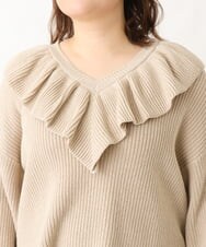 OLFCV05079 eur3(エウルキューブ) 【大きいサイズ/a.v.v×eur3】Vネックフリル襟ニット ベージュ(82)