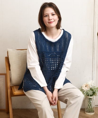 OLFDD06089 eur3 【大きいサイズ】かぎ針風レースベスト