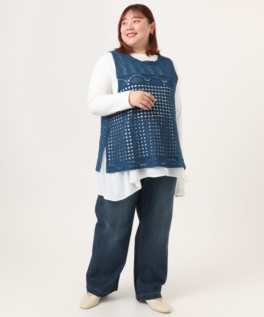 OLFDD06089 eur3(エウルキューブ) 【大きいサイズ】かぎ針風レースベスト ブルー