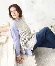 OLFDD06089 eur3(エウルキューブ) 【大きいサイズ】かぎ針風レースベスト グレージュ