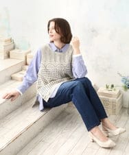 OLFDD06089 eur3(エウルキューブ) 【大きいサイズ】かぎ針風レースベスト グレージュ