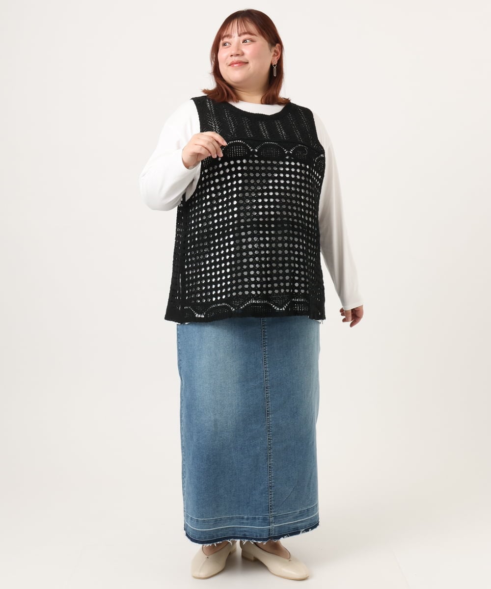 OLFDD06089 eur3(エウルキューブ) 【大きいサイズ】かぎ針風レースベスト ブラック