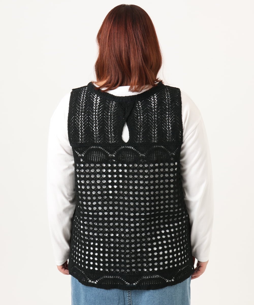 OLFDD06089 eur3(エウルキューブ) 【大きいサイズ】かぎ針風レースベスト ブラック
