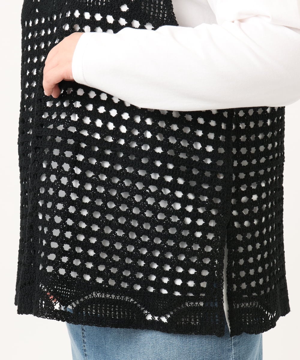 OLFDD06089 eur3(エウルキューブ) 【大きいサイズ】かぎ針風レースベスト ブラック