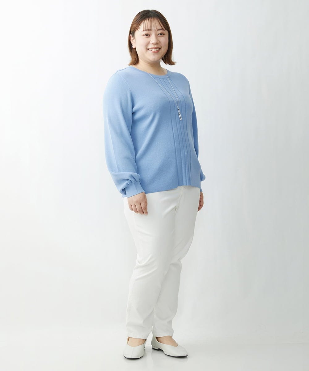 OLFDS04080 eur3(エウルキューブ) 【大きいサイズ】フロントラインパフスリーブニットニット ブルー(55)