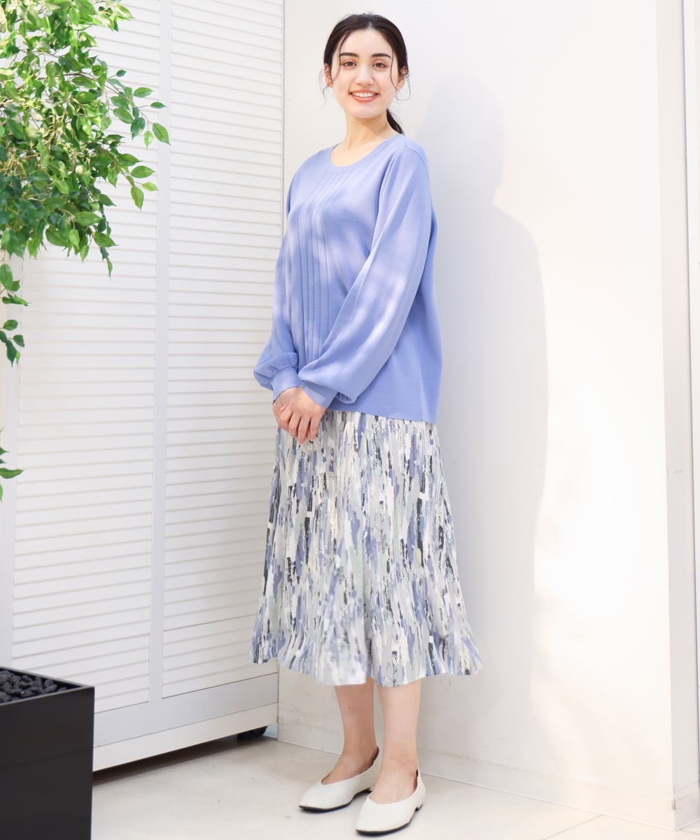 OLFDS04080 eur3(エウルキューブ) 【大きいサイズ】フロントラインパフスリーブニットニット ブルー(55)