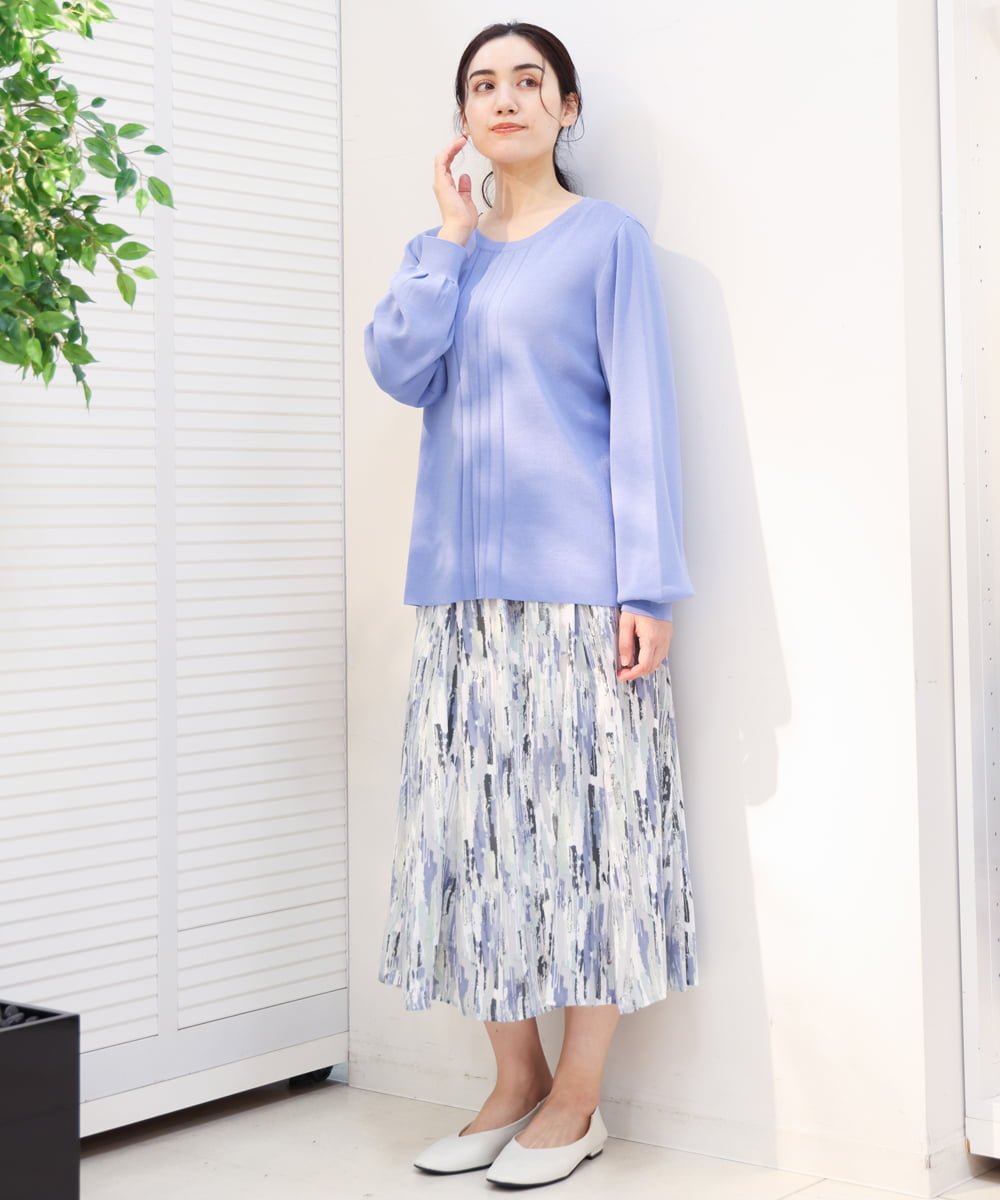 OLFDS04080 eur3(エウルキューブ) 【大きいサイズ】フロントラインパフスリーブニットニット ブルー(55)