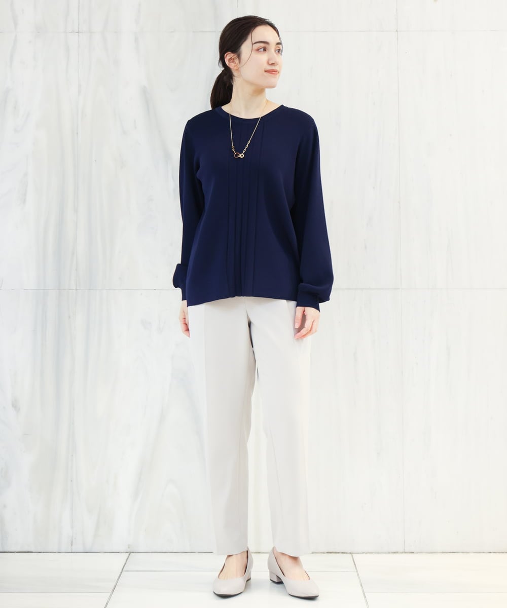 OLFDS04080 eur3(エウルキューブ) 【大きいサイズ】フロントラインパフスリーブニットニット ネイビー(57)(WEB限定カラー)