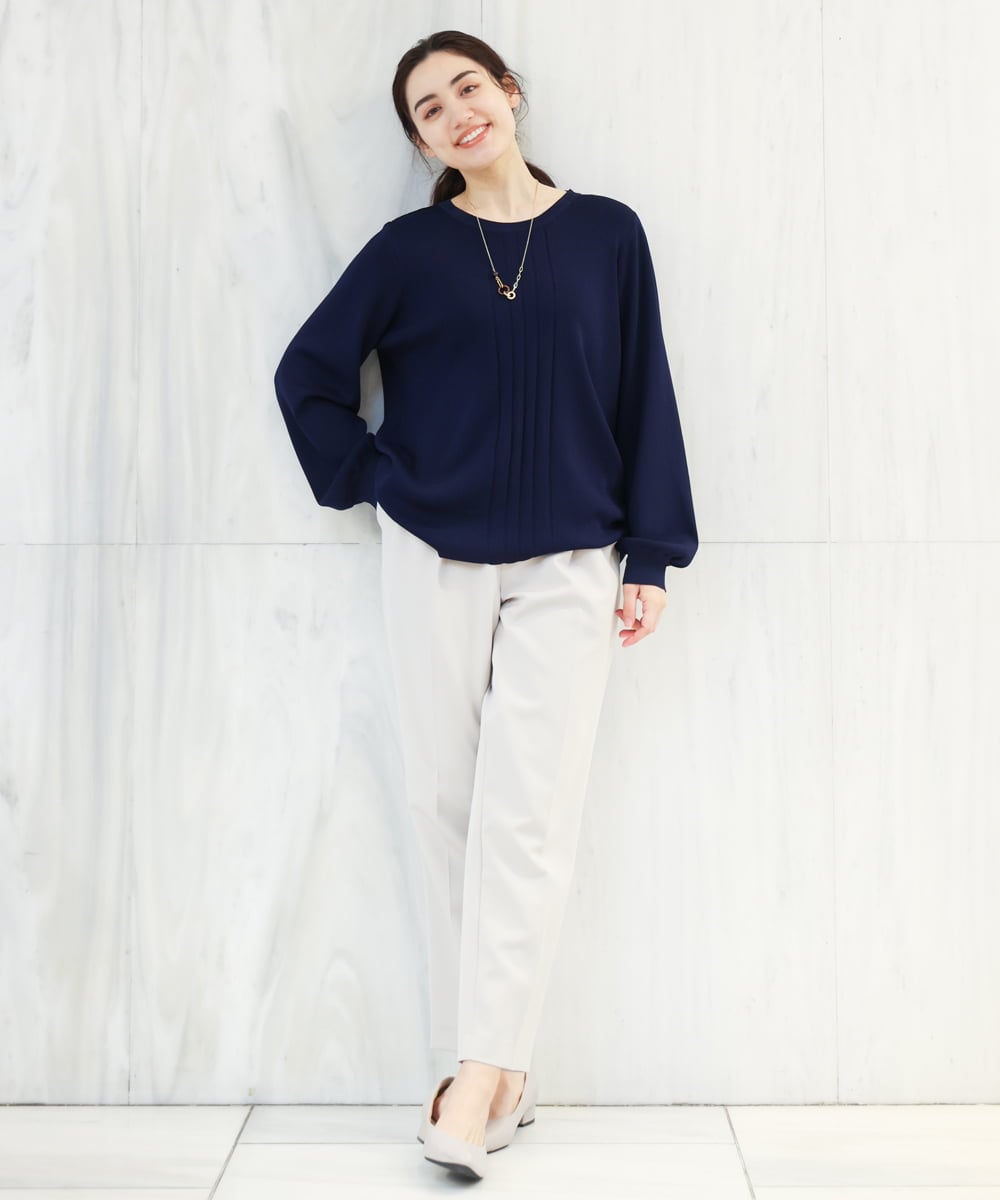 OLFDS04080 eur3(エウルキューブ) 【大きいサイズ】フロントラインパフスリーブニットニット ネイビー(57)(WEB限定カラー)