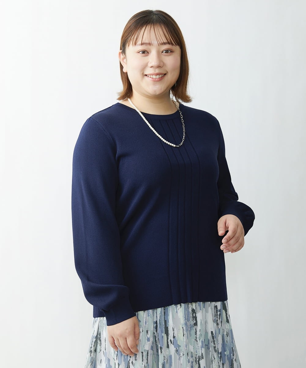 OLFDS04080 eur3(エウルキューブ) 【大きいサイズ】フロントラインパフスリーブニットニット ネイビー(57)(WEB限定カラー)