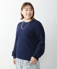 OLFDS04080 eur3(エウルキューブ) 【大きいサイズ】フロントラインパフスリーブニットニット ネイビー(57)(WEB限定カラー)