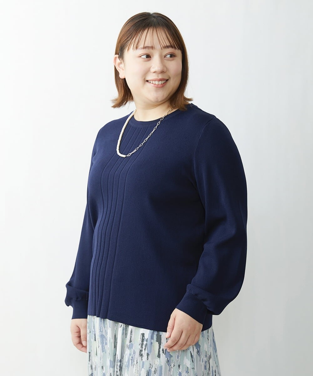 OLFDS04080 eur3(エウルキューブ) 【大きいサイズ】フロントラインパフスリーブニットニット ネイビー(57)(WEB限定カラー)