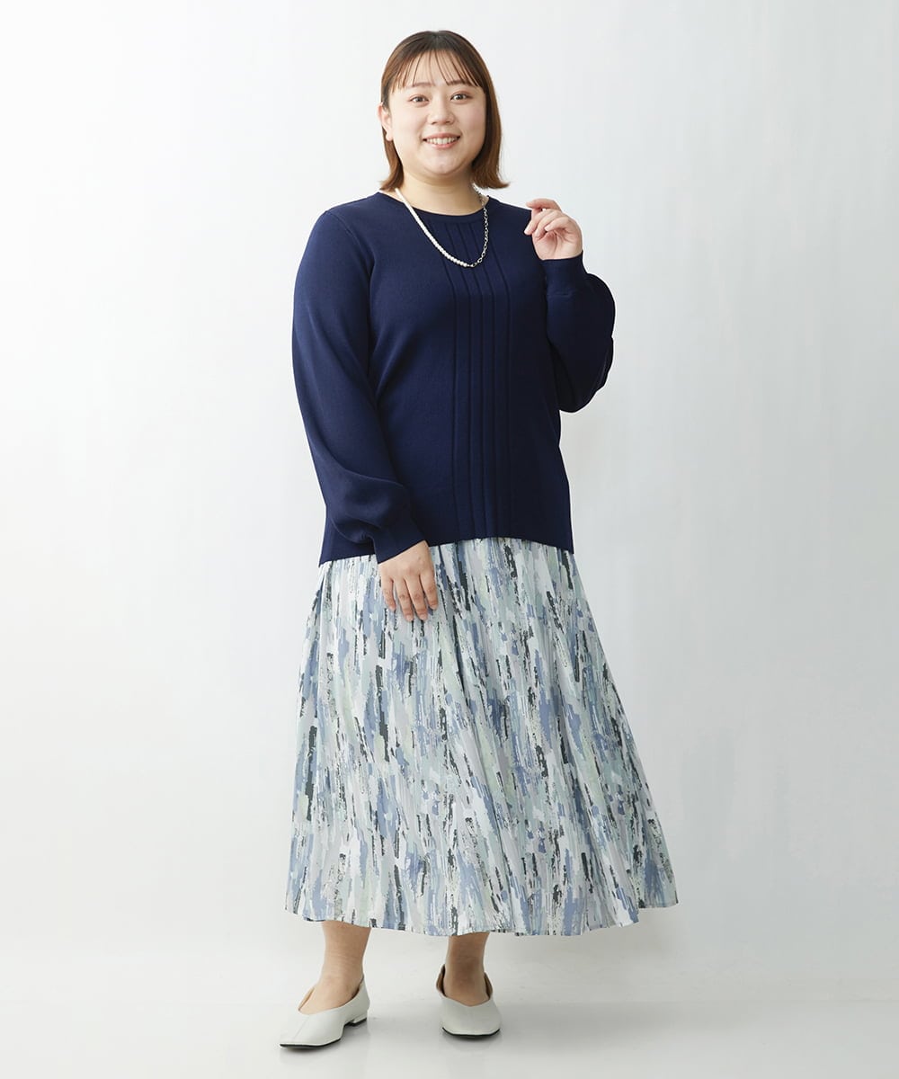 OLFDS04080 eur3(エウルキューブ) 【大きいサイズ】フロントラインパフスリーブニットニット ネイビー(57)(WEB限定カラー)
