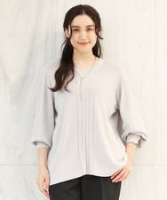 OLFDS04080 eur3(エウルキューブ) 【大きいサイズ】フロントラインパフスリーブニットニット ライトグレー(91)