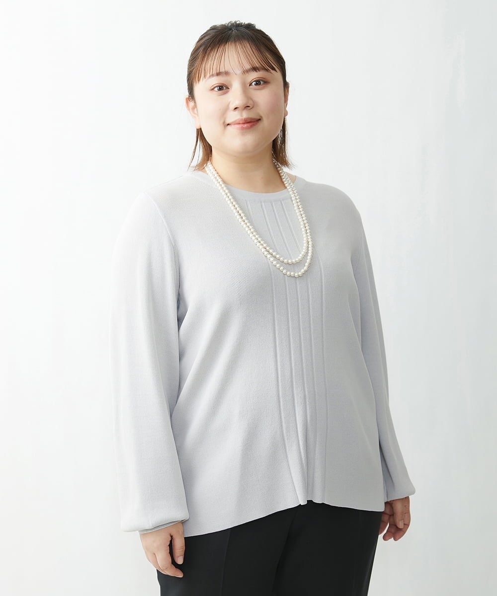 OLFDS04080 eur3(エウルキューブ) 【大きいサイズ】フロントラインパフスリーブニットニット ライトグレー(91)