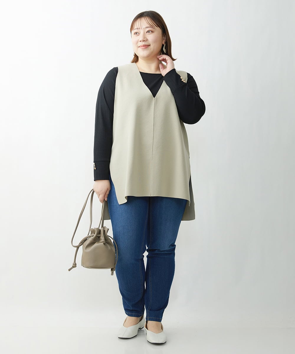 OLFDS07070 eur3(エウルキューブ) 【大きいサイズ】Vネックベスト ベージュ(82)