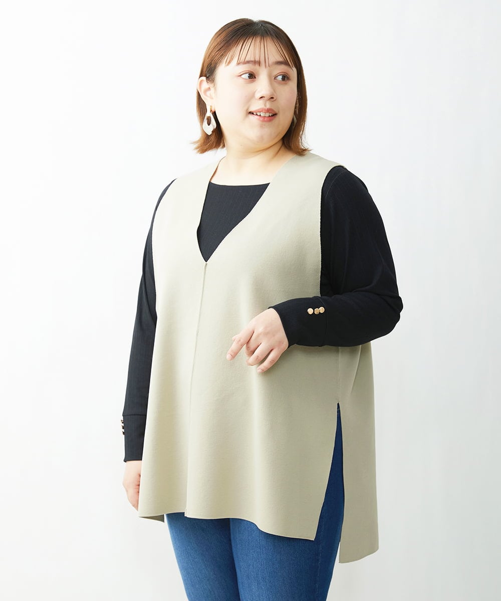 OLFDS07070 eur3(エウルキューブ) 【大きいサイズ】Vネックベスト ベージュ(82)
