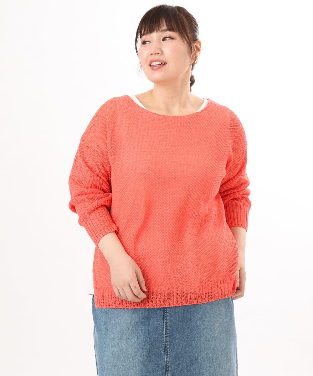 OLFED04079 eur3(エウルキューブ) 【WEB先行販売】【大きいサイズ】テープヤーンプルオーバーニット ピンク