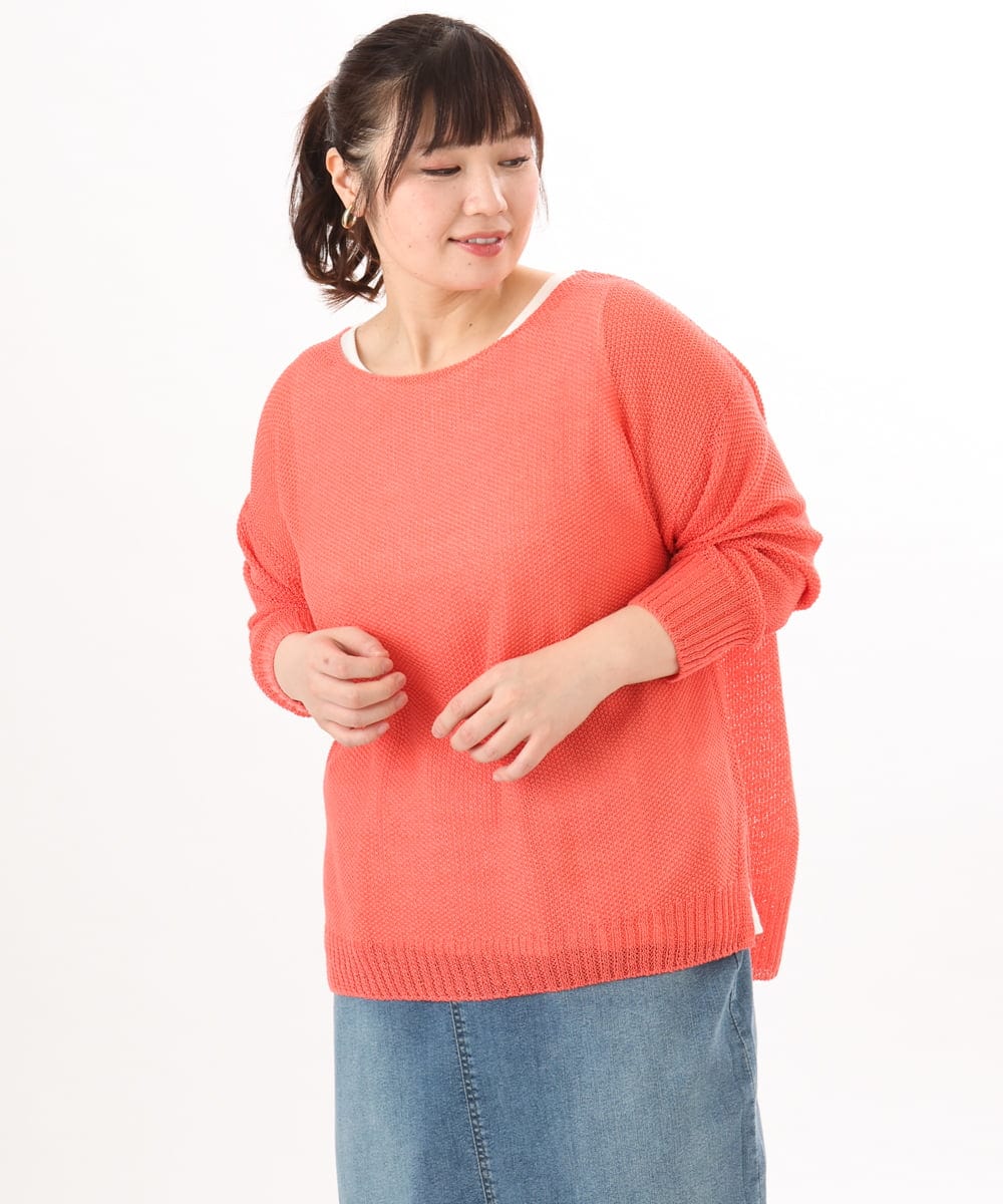 OLFED04079 eur3(エウルキューブ) 【WEB先行販売】【大きいサイズ】テープヤーンプルオーバーニット ピンク