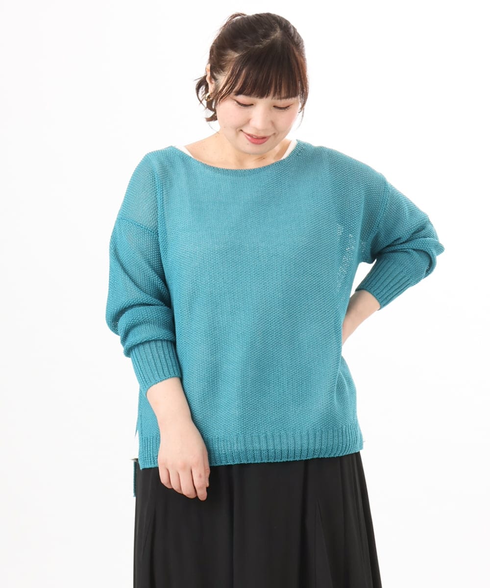 OLFED04079 eur3(エウルキューブ) 【WEB先行販売】【大きいサイズ】テープヤーンプルオーバーニット グリーン