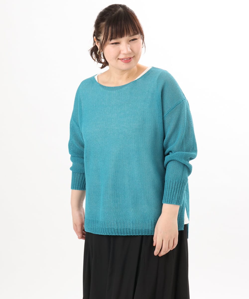 OLFED04079 eur3(エウルキューブ) 【WEB先行販売】【大きいサイズ】テープヤーンプルオーバーニット グリーン