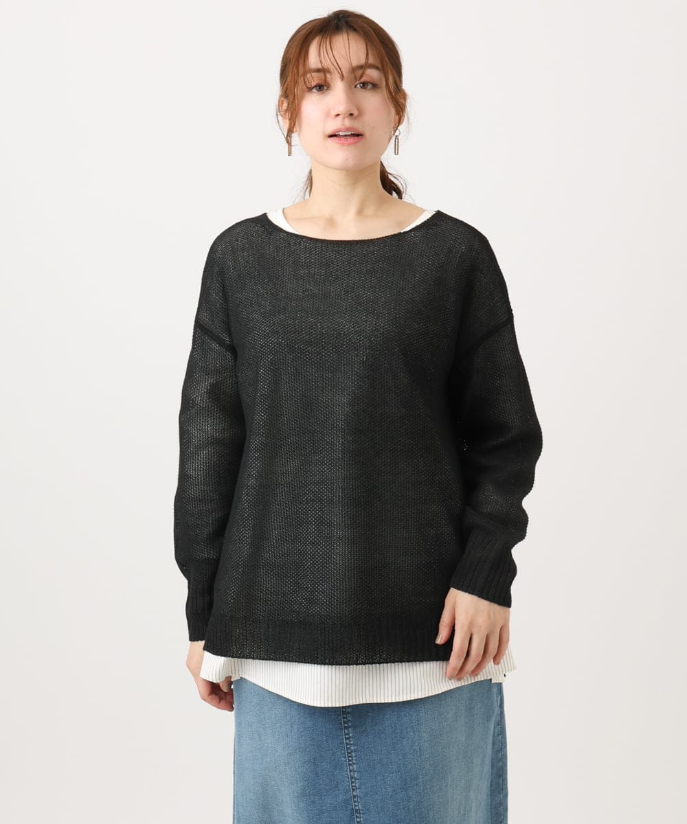 OLFED04079 eur3(エウルキューブ) 【WEB先行販売】【大きいサイズ】テープヤーンプルオーバーニット ブラック